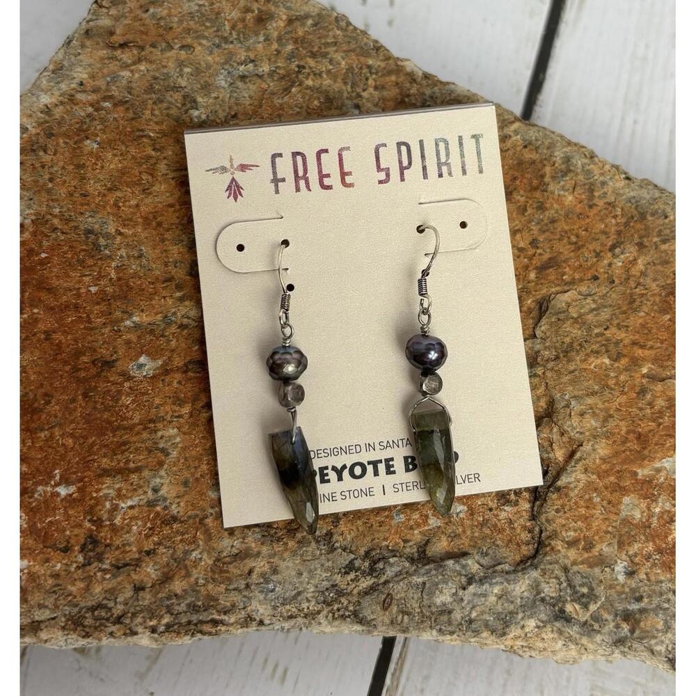 Peyote Bird Sterling Pearl‎ Labradorite Faceted Earrings J097